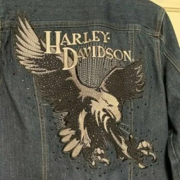 Harley Davidson Women's Denim Bling Eagle Jacket - Picture 5 of 7
